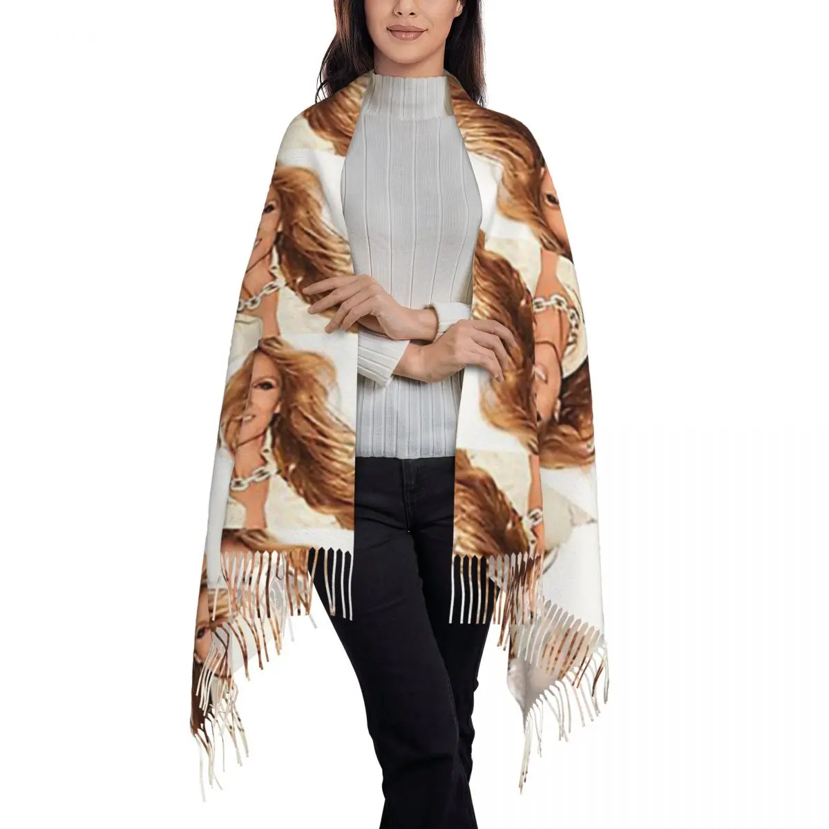 Заколка для волос Celine Dion Tour Dates и шарф с кисточками женские мягкие теплые шали