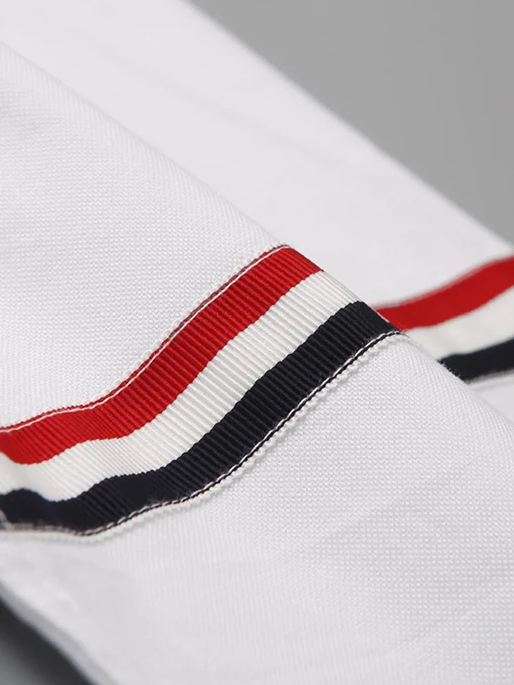 TB THOM Men's Shirt White Fashion Top Brand Striped Armband Casual Oxford Fine Cotton Long Sleeve High Quality Women's Shirts