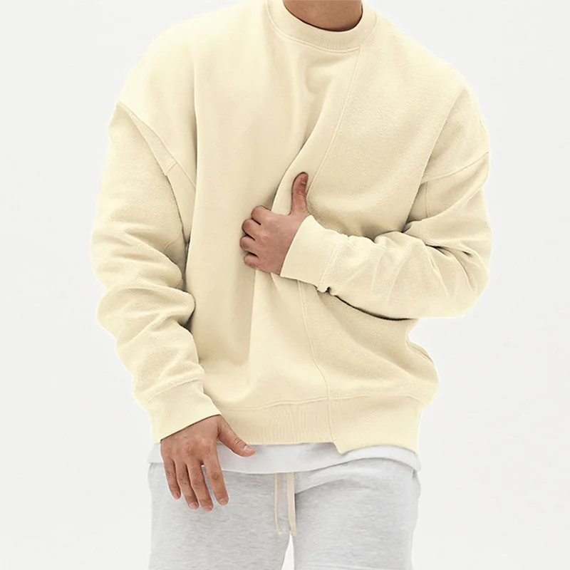 

Mens Patchwork Crew Neck Sweatshirt Lightweight Terry Long Sleeve Sweatshirts Leisure Sports Man Pullover Plus Size Male Tops