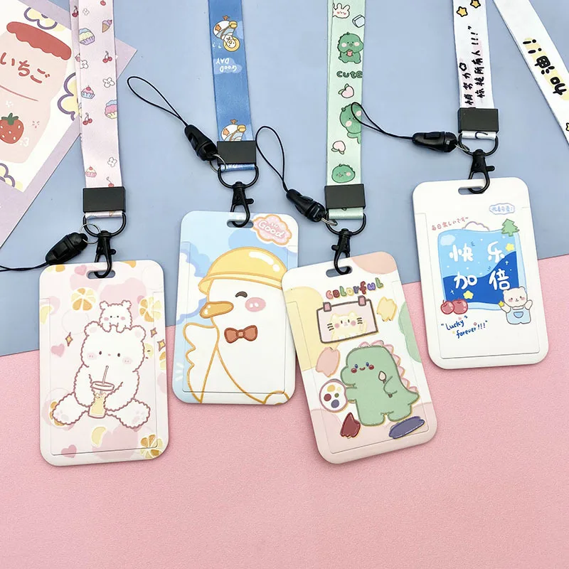 1pc Cartoon Vertical Type Pass Work Card Cover Case Identification Name Badge Holder Keychain Work Bus Pass Card Badge Lanyard