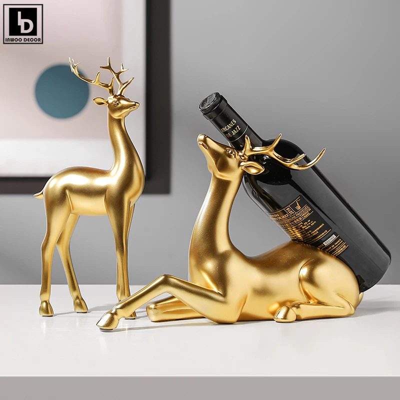

Nordic Deer Resin Figurines Modern Elf Wine Rack Holder Fairy Animals Ornaments for Bookshelf Desktop Room Decoration Gifts
