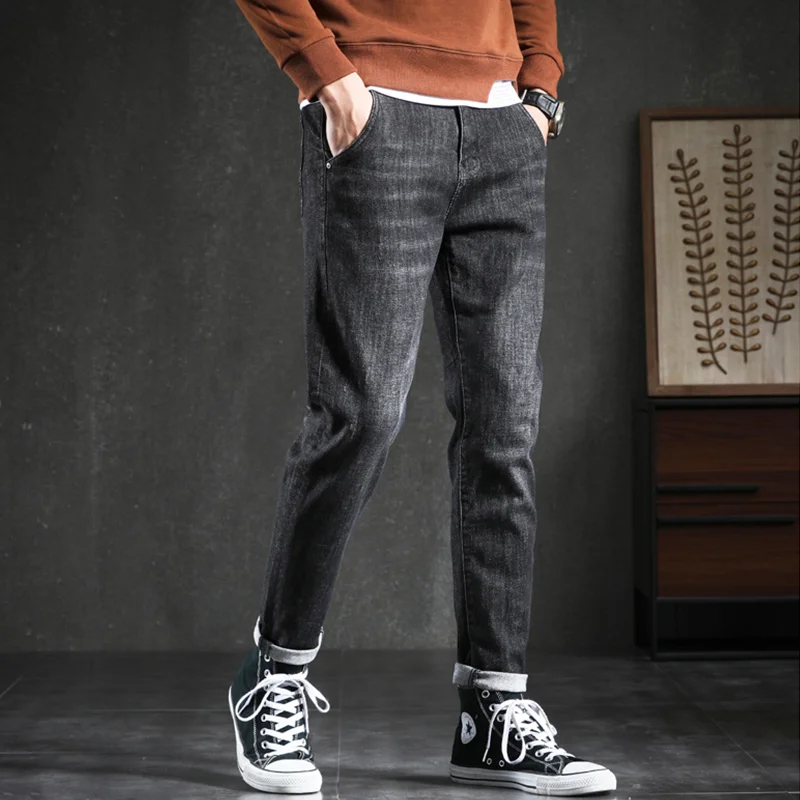 Streetwear Men 2022 New Pattern Elastic Force Straight Cylinder BlackJeans Loose Plush and Thicken Cargo Pants Autumn Female