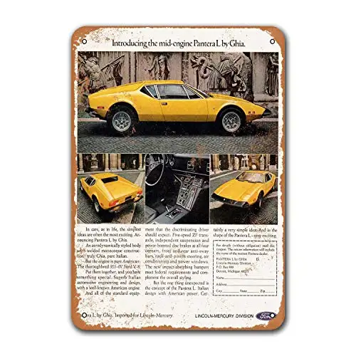 Автомобильный металлический жестяной винтажный знак 1973 Pantera L от GHIA Grage Man пещера