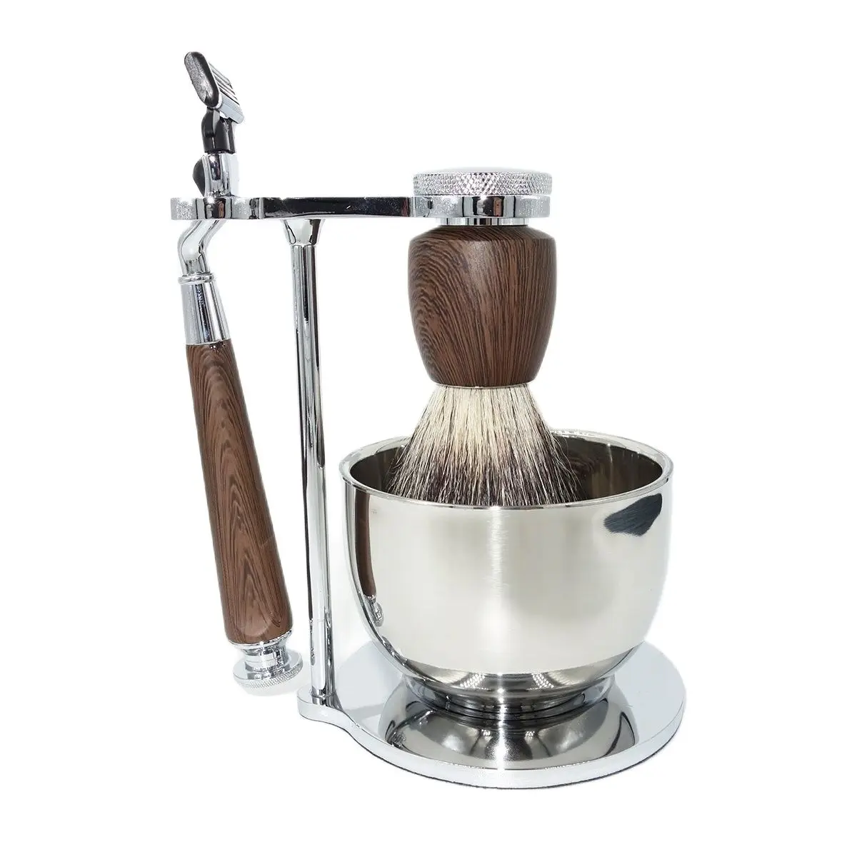 

Magyfosia Wet Shaving Kit For Men Mach 3 Safety Razor Honey Badger Hair Brush Stainless Steel Stand Holder and Lather Mug Bowl