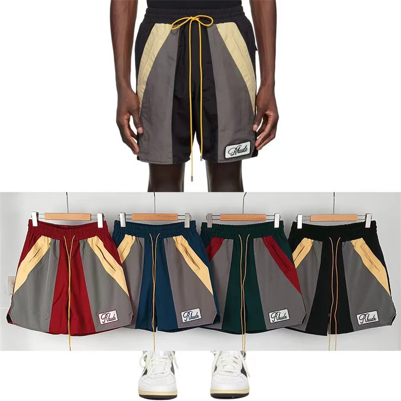 

Rhude Breeches Men Women 1:1 Top Version Mesh Rhude Patchwork Shorts