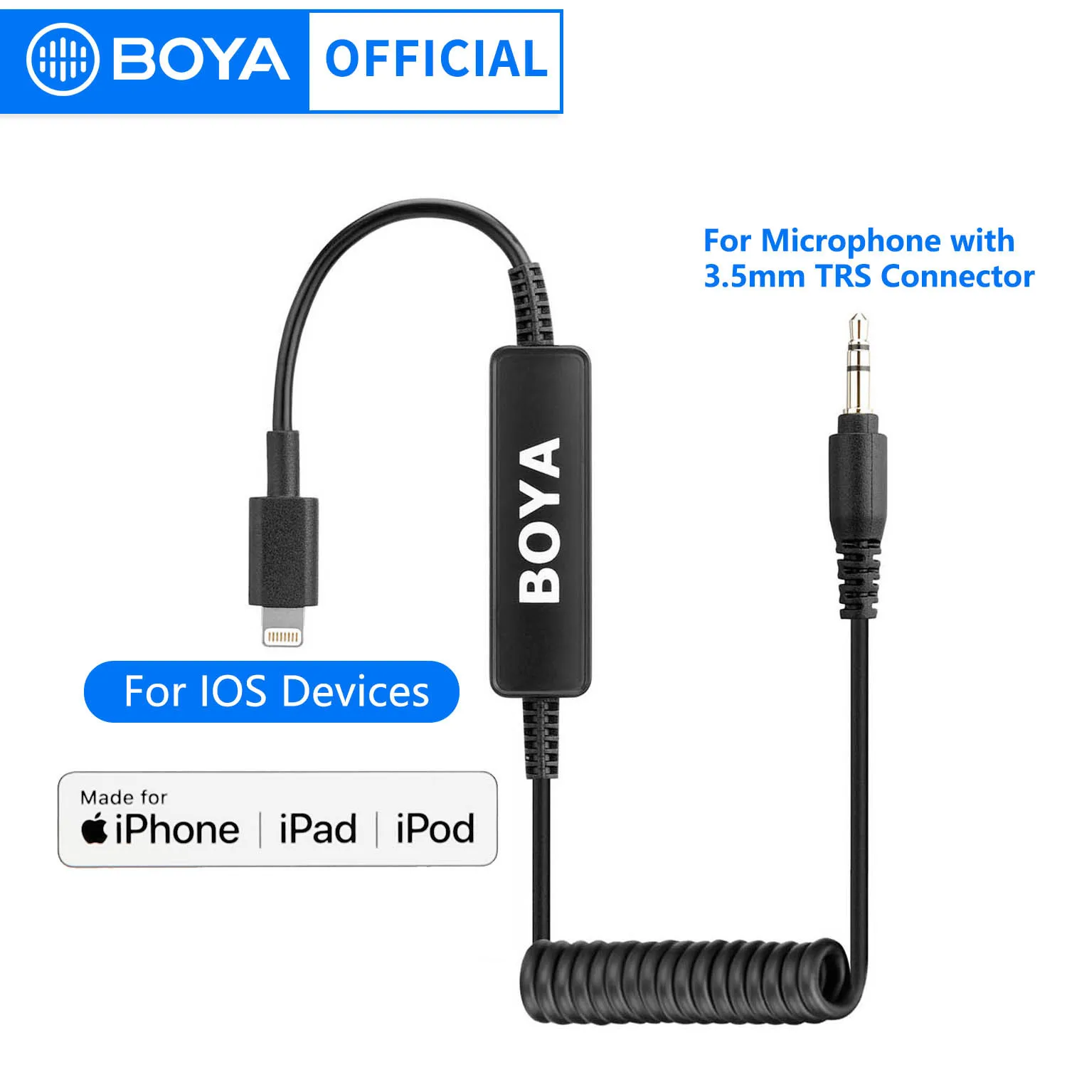 BOYA 35C-L/USB C Microphone Adapter 3.5mm TRS to Lightning Connector Audio Cable for BY-MM1 WM8 PRO UM48C UWMIC9 WM4 PRO