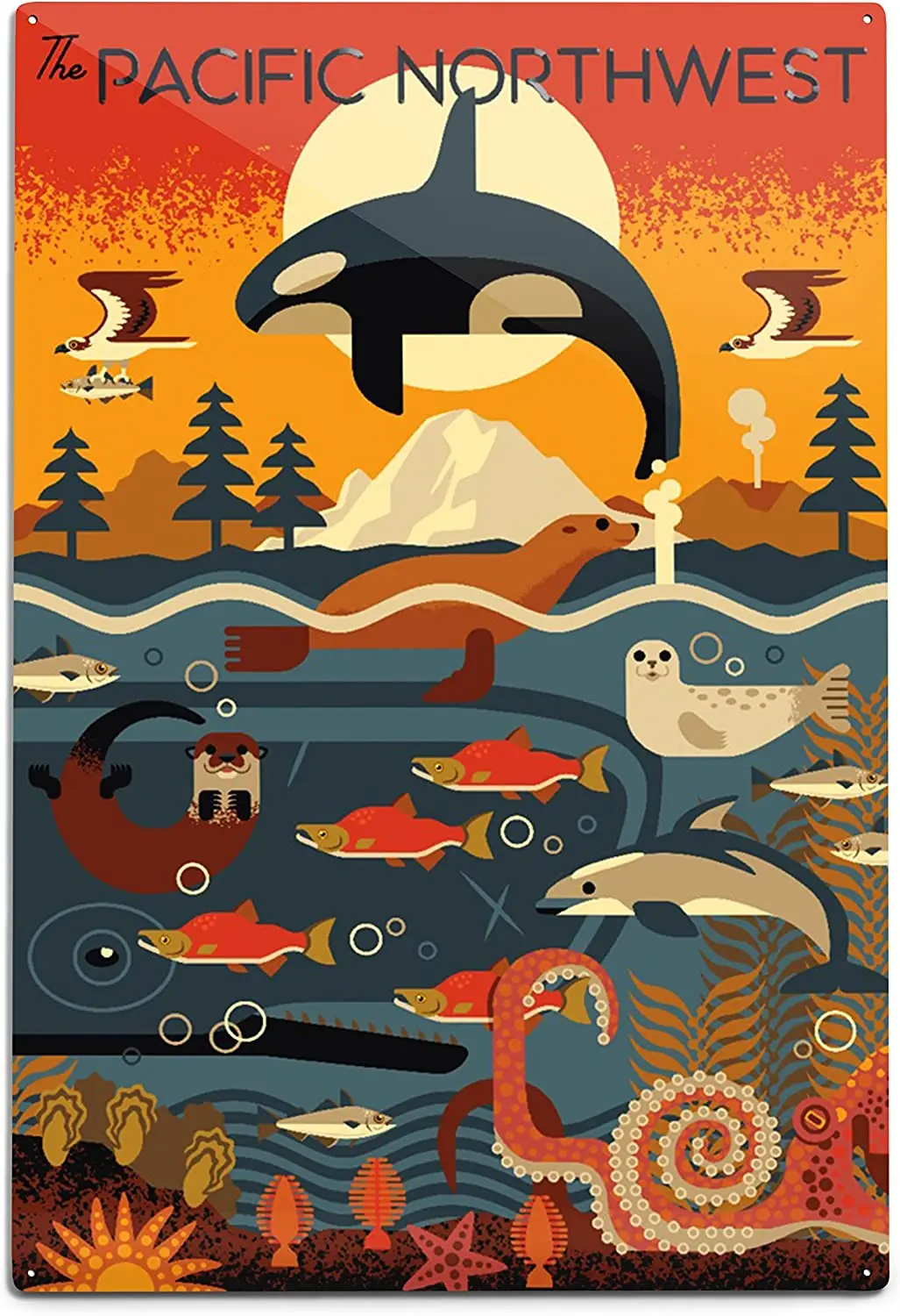 

Фонарь с прессом Тихоокеанский Северо-Западный, морские животные, геометрический 87042 (12x1 8 алюминиевый настенный знак, Металлический Настен...