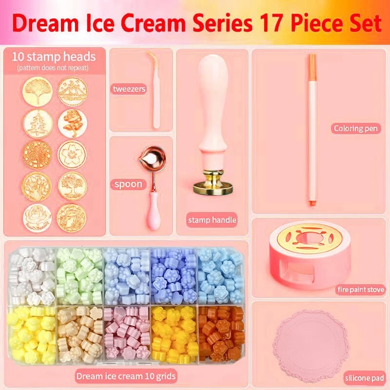 

Wax Seal Stamp Kit 17Pcs, Heater, Coloring Pen, Perfect Decoration for Wedding Invitations for Gift and Craft, Pink