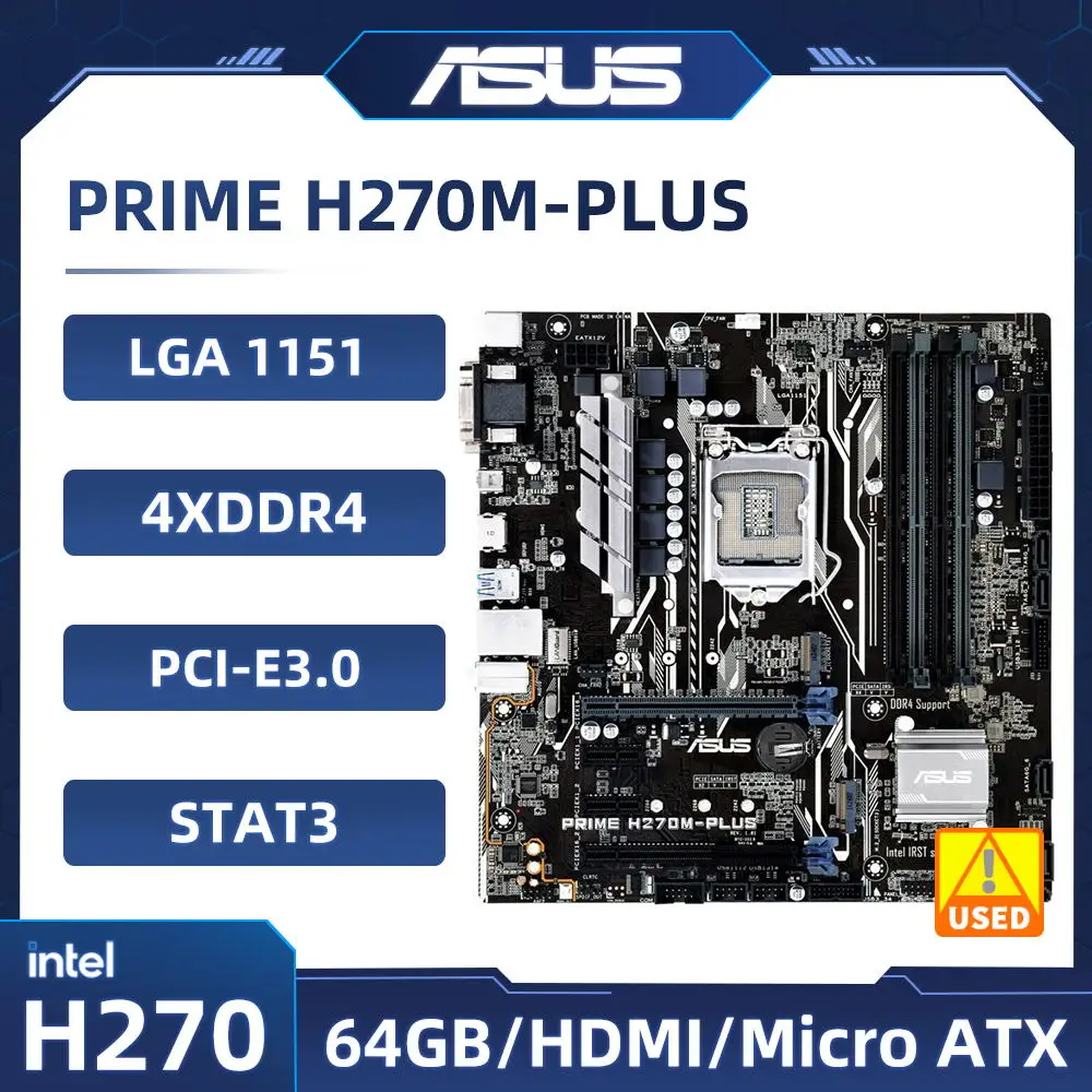 

LGA 1151 Motherboard Asus PRIME H270M-PLUS Intel H270 4×DDR4 64GB PCI-E 3.0 M.2 USB3.0 HDMI DVI ATX For 7th/6th gen Core CPU