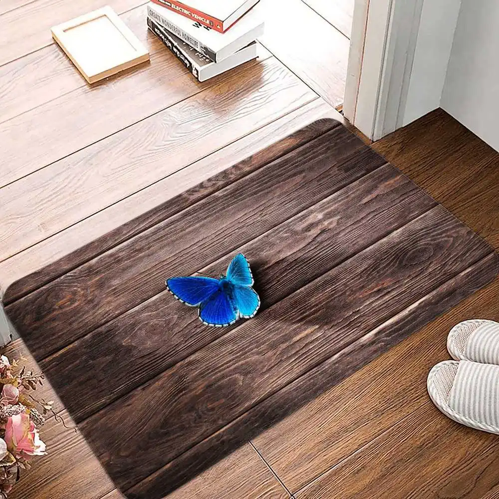 

Butterfly on Wooden Doormat Carpet Mat Rug Polyester Non-Slip Floor Decor Balcony Kitchen Carpet Bedroom Furry Rugs Alfombra