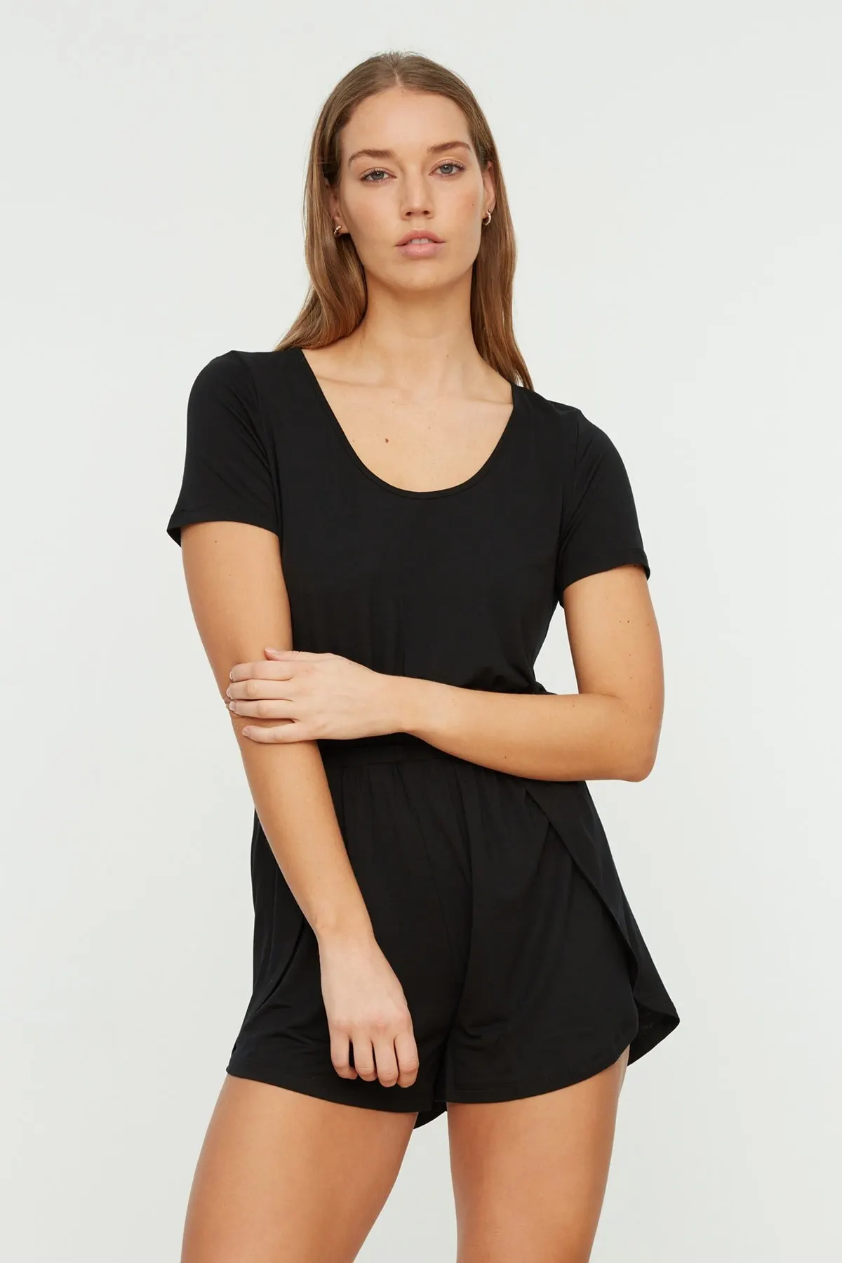 

Women's Overalls Black Back And Leg Detailed Knitted Hot Casual Fashion Sleeveless Baggy Trousers Overalls