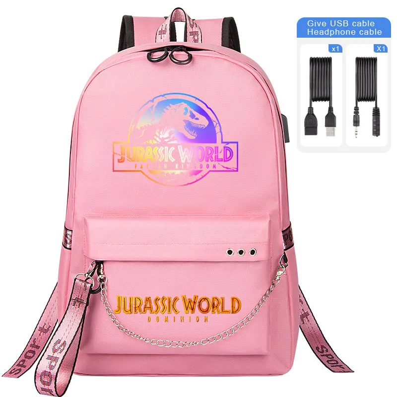 Jurassic Park Blue Purple Fossil Backpack Cartoon Dinosaur Boy Girl Kids School Book Bag Teenagers USB Laptop Travel Backpack