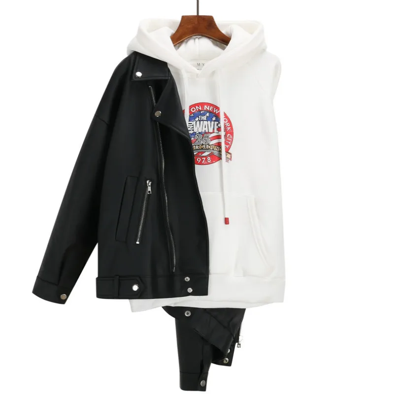 Plus Cotton Faux Leather Jacket Women's Autumn Winter Black Solid Korean Style Casual Zipper Coats Turn Down Collar Outerwear