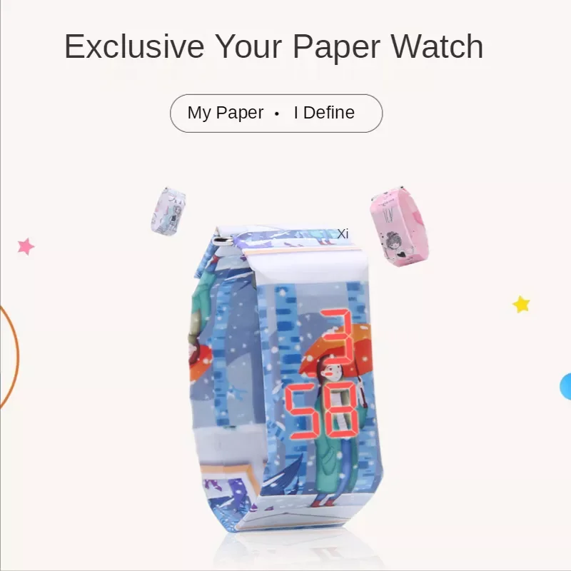 

Fashionable Wristband Paper Watch LED Clock Multi-style Creative DuPont Paper Strap Digital Watches Sports Waterproof Watch