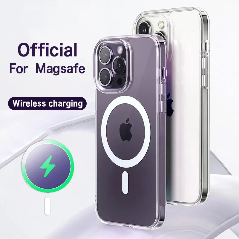 

Magsafe Magnetic Wireless Charging Clear Phone Case for iPhone 14 13 12 11 Pro Max Mini X XS XR 7 8 Plus Hard Shockproof Cover