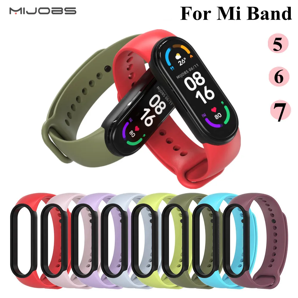 Mijobs Sport Strap for Mi band 7 6 5 Silicone wrist Bracelet Dual Colors Strap Wristband Smart Band For Xiaomi Miband 7 6 5