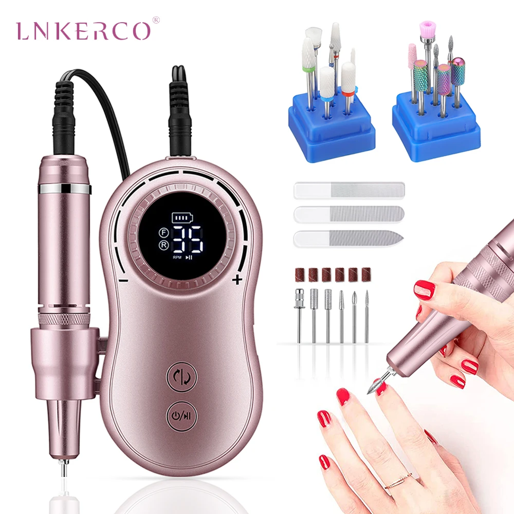 

Lnkerco Electric Nail Drill Machine 35000RPM Manicure Machine Rechargeable Polishing Pen For Manicure Pedicure Nail File Kit