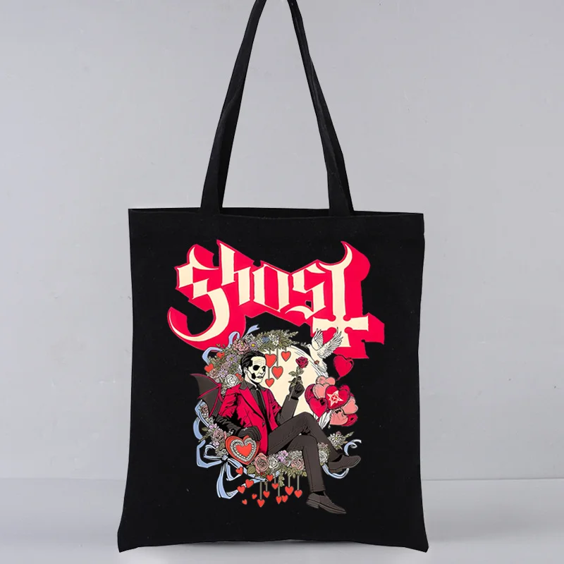

Ghost Band aesthetic grunge Metal Harajuku Shopping Black Bags Canvas Tote Bag Mom Reusable Cloth Bag Handbag Shoulder Bags