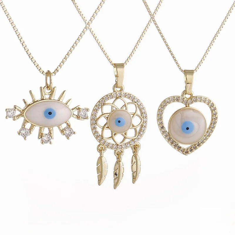 

Copper micro inlaid zircon demon eye pendant necklace accessory ins shell necklace collarbone chain