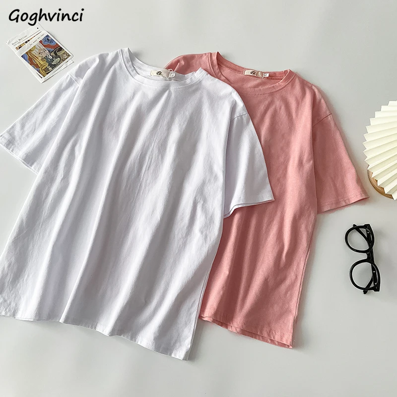 

Футболка женская базовая с коротким рукавом, однотонный минималистичный винтажный топ в Корейском стиле, универсальная майка, на лето