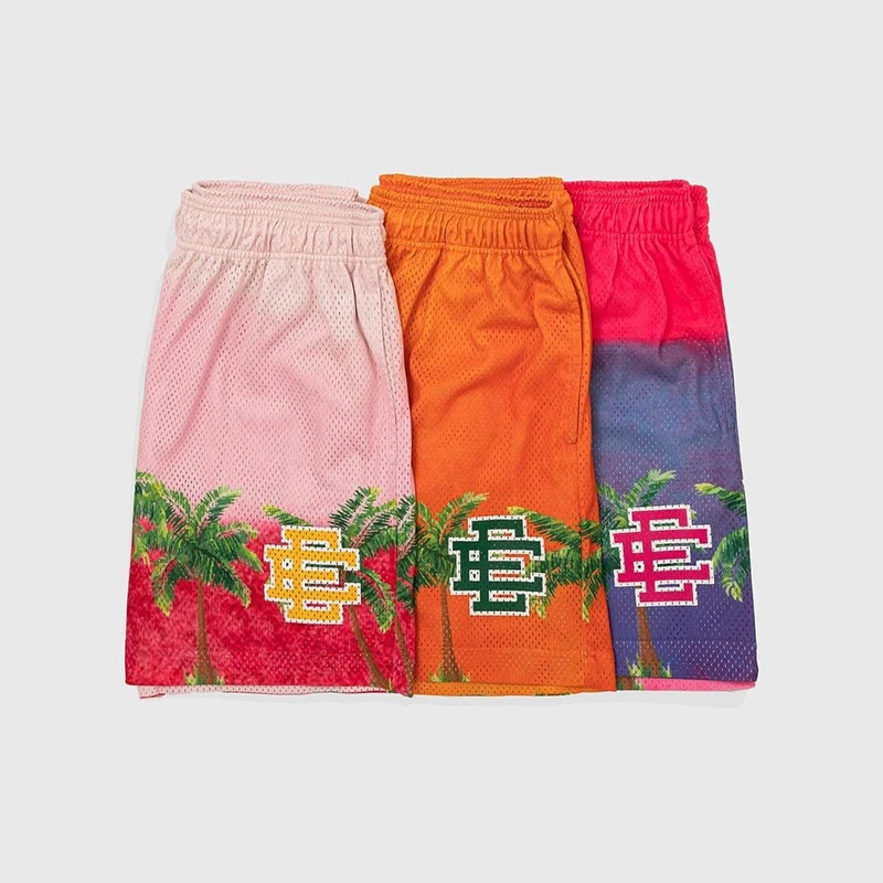 Relaxed men's casual pants Summer beach casual shorts Digital printing coconut tree mesh quick drying pants