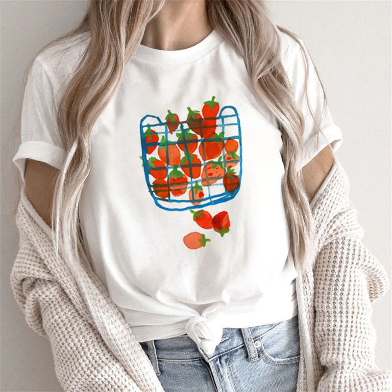 

2022 Fashion Strawberry Kawaii T-shirt Cute Cartoon Pattern Printing Women's T-shirt Casual Harajuku Round Neck Women's T-shirt.