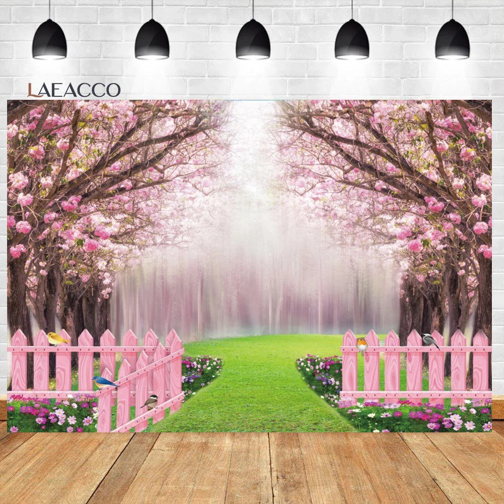 

Laeacco Sping Pink Sakura Garden Backdrop Bride Shower Wedding Girls Fantasy Birthday Portrait Customized Photography Background