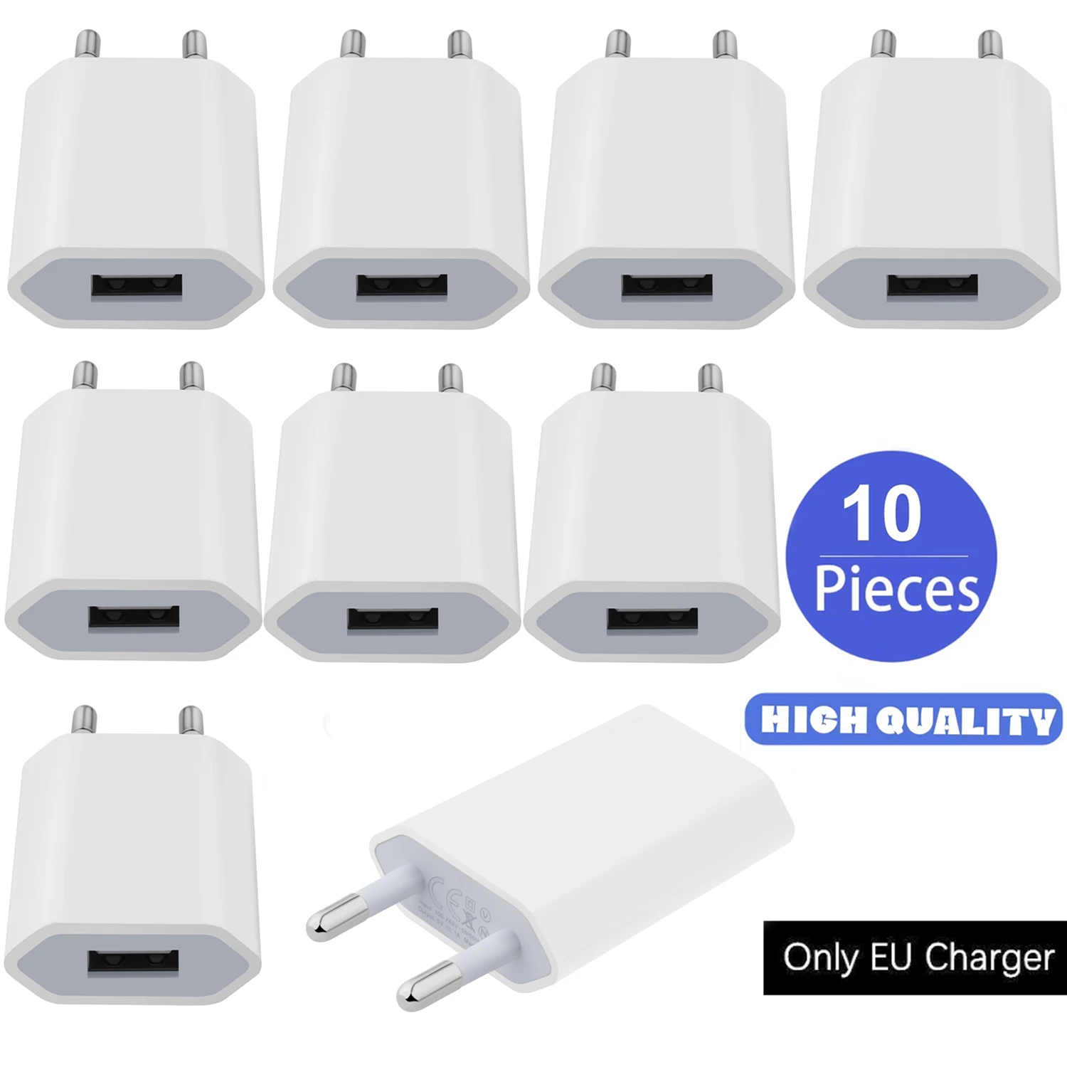 10PCS Charger 5V EU Plug For Phone 1A Wall Portable Battery Charger Travel Power Adapter USB For iPhone USB Chargers Cell Phone
