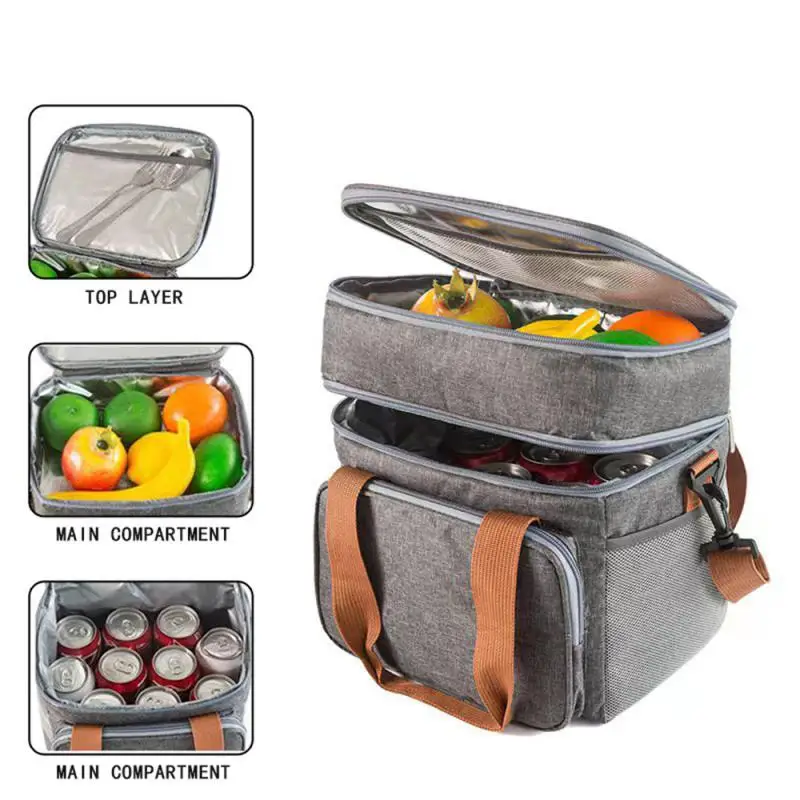 

Crosbody Lunch Bag Double Layer Large Capacity Hangbag Thermal Insulation Lunch Bag Portable Outdoor Picnic Food Storage Bags 5.