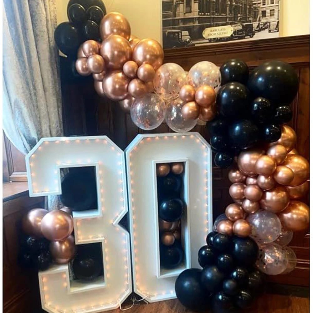 107 шт. черные розовые и золотые блестящие металлические хромированные шары