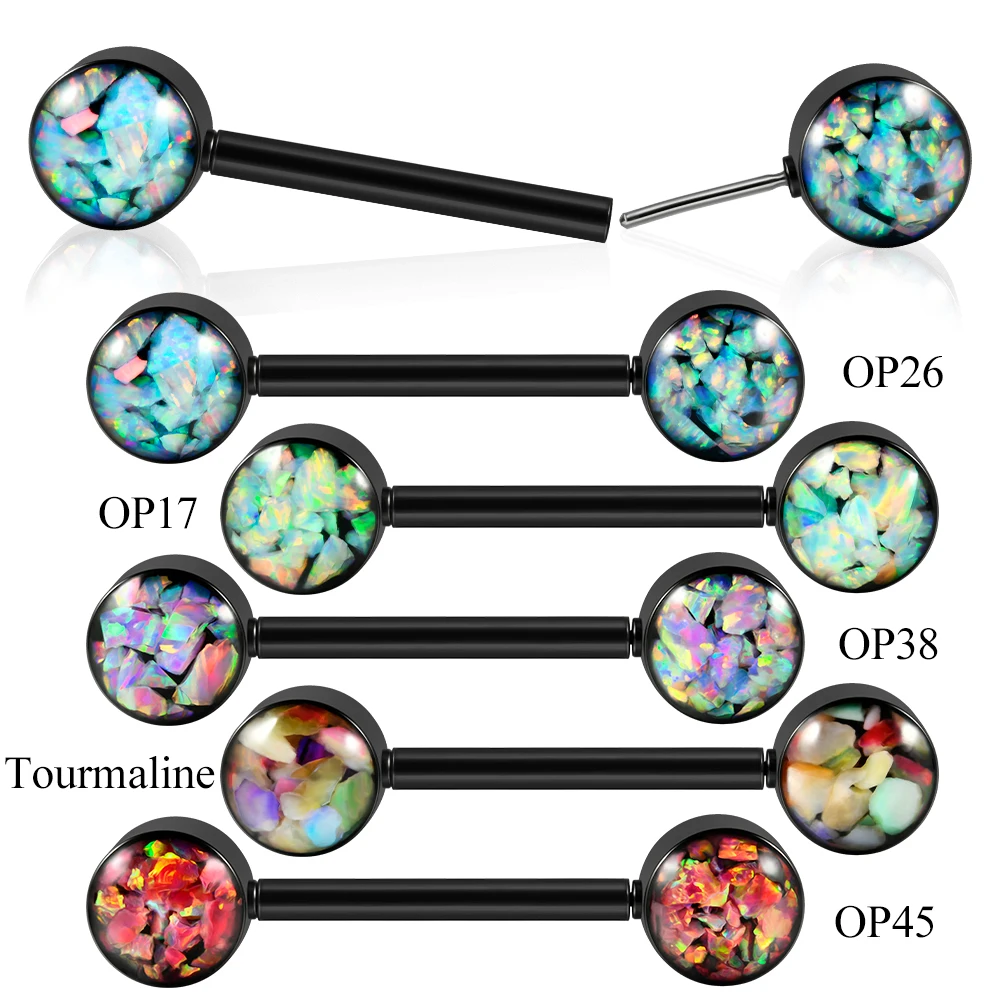 1 пара опалового камня штанга для сосков нержавеющая сталь черное покрытие