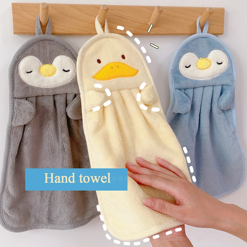 

1PC Cartoon Hand Towels Coral Fleece Anime Hanging Towel Absorbent Towels Children Hand Towels Cute Towels Penguin Duck Towels
