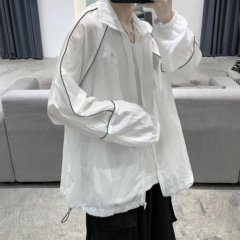 Куртка мужская Тонкая Светоотражающая модная однотонная Повседневная Уличная