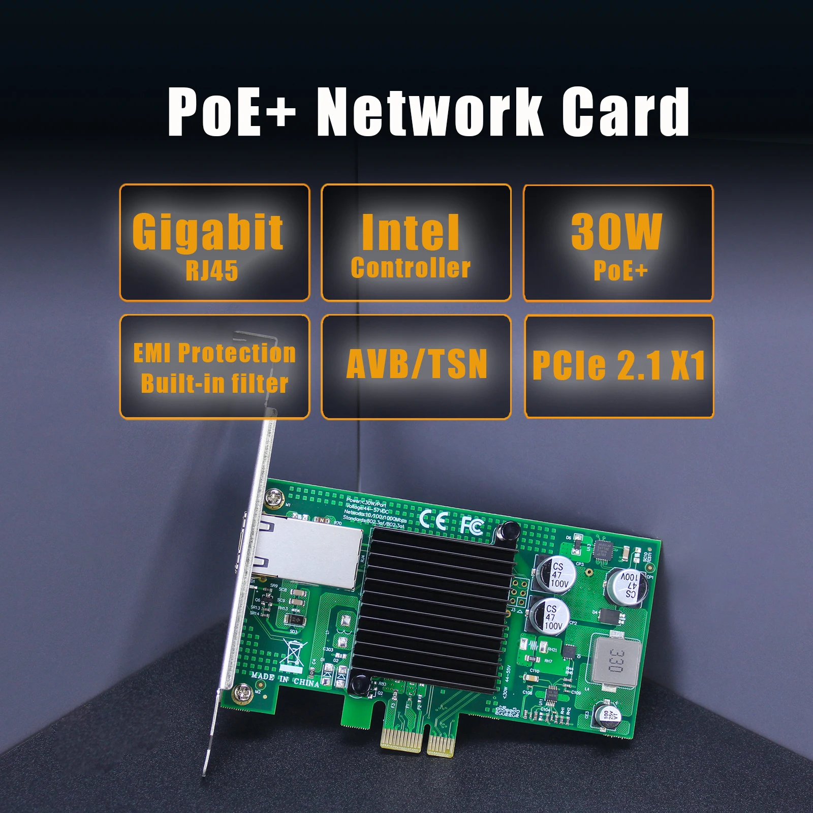 Фото Сетевая карта PoE+ с функцией AVB/TSN, портом локальной сети Gigabit Ethernet RJ45, интерфейс PCIE 2.1 X1 №2