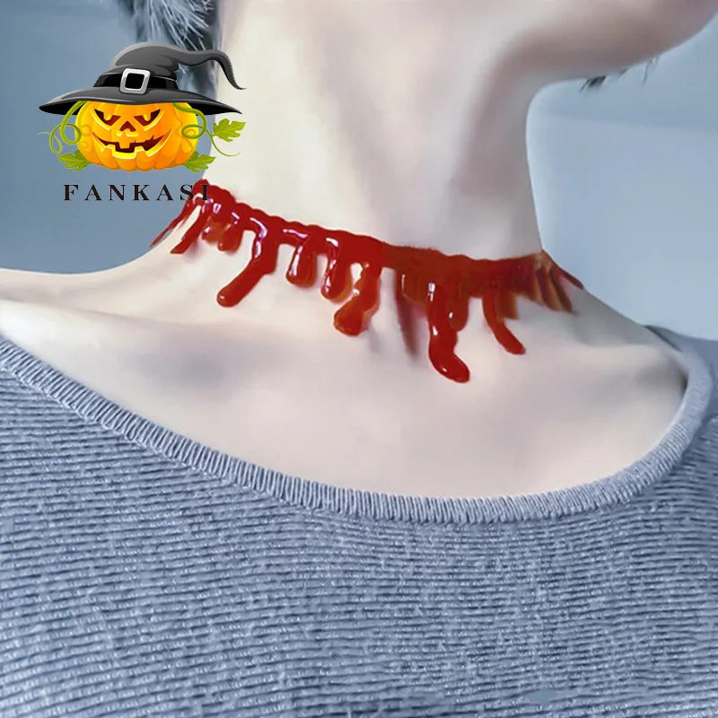 

1pc Halloween Decoration Horror Blood Drip Necklace Fake Blood Vampire Fancy Joker Choker Costume Necklaces Party Accessories