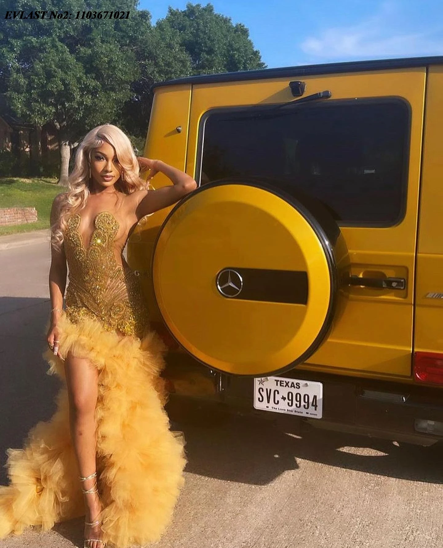 EVLAST индивидуальное платье русалки с золотыми оборками для выпускного вечера