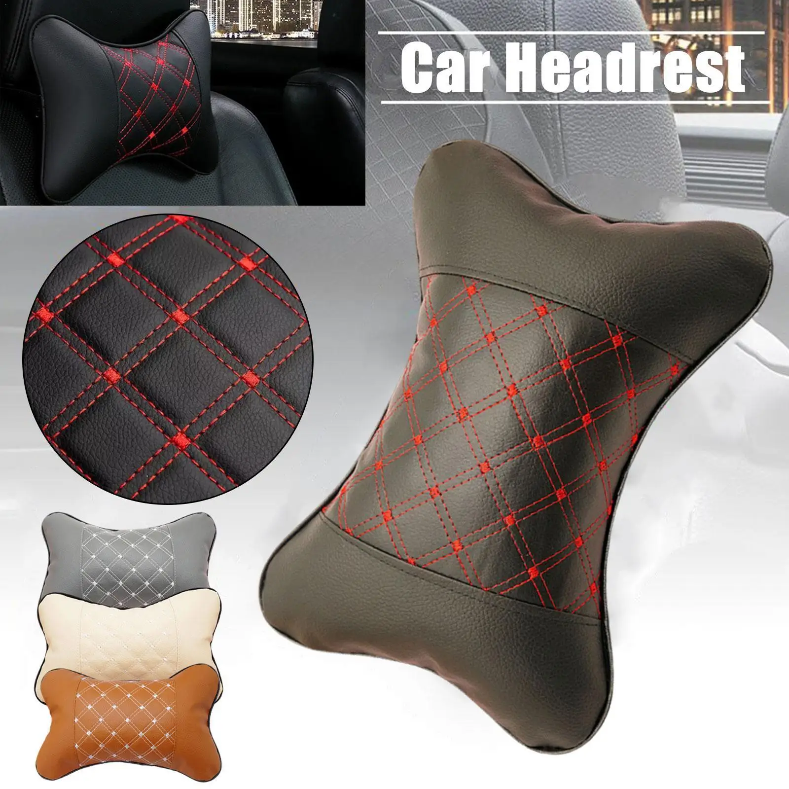 

Car Neck Pillows Both Side Pu Leather 1pcs Pack Headrest For Head Pain Relief Filled Fiber Universal Car Headrest Pillow A4D4