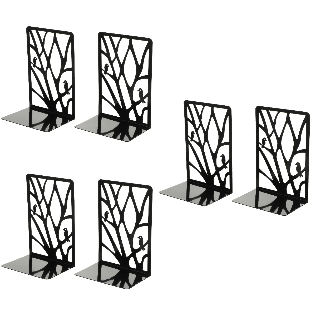 

3 Pairs Iron Bookends Bird Branches Stand Office Tabletop Bookshelf Decorative Metal Holder