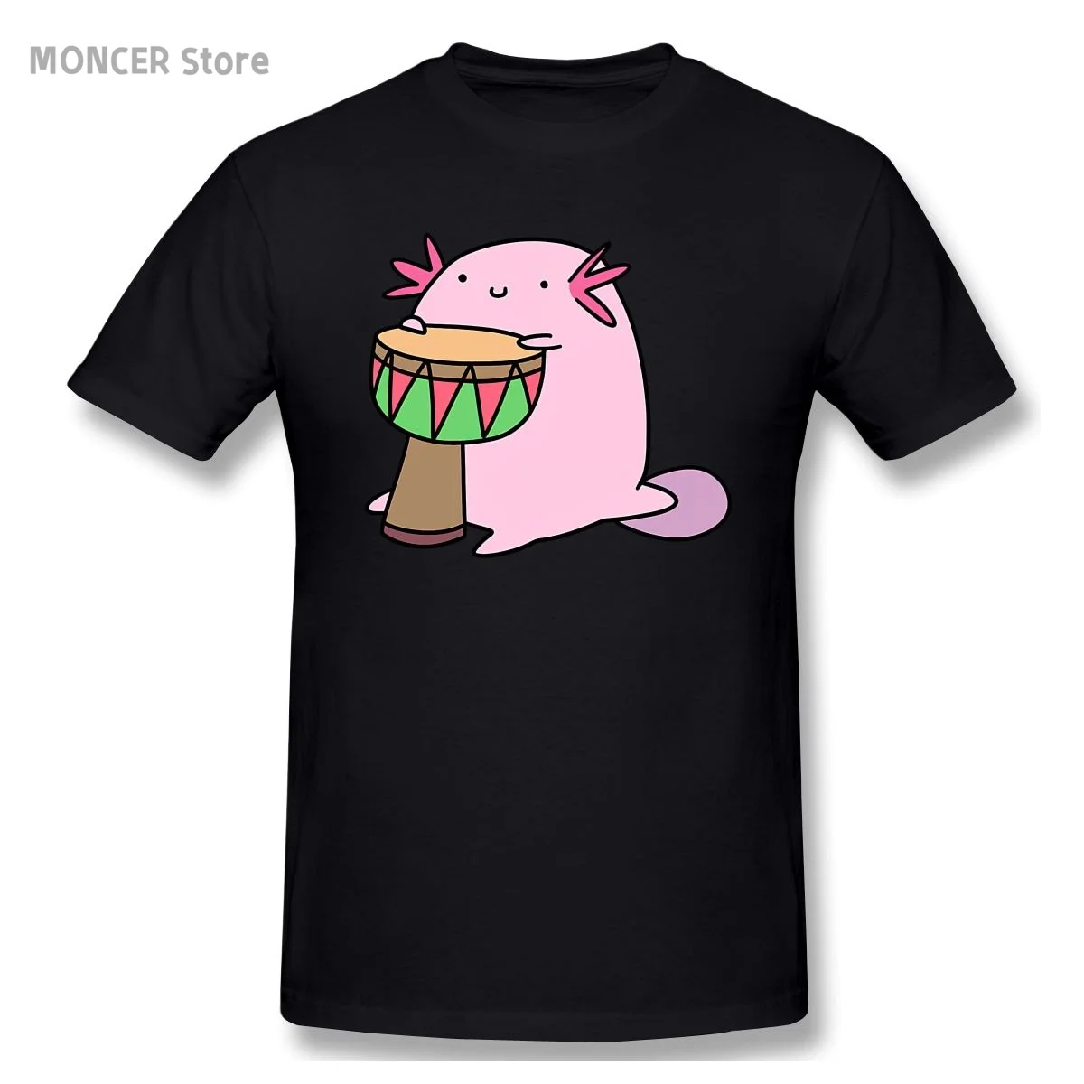 

Axolotl Playing The Djembe T Shirt Casual Man/women Tee T-Shirt Short Sleeve Cotton Tshirt