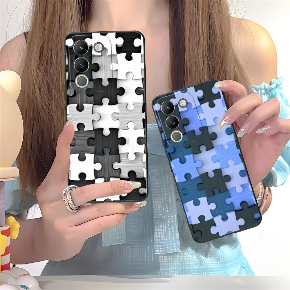 Puzzle Pretty Fashion Mobile Cell Phone Case for VIVO Y95 Y93 Y31 Y20 V19 V17 V15 Pro X60 NEX Black Soft Cover Shell