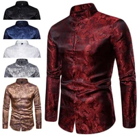new fashion mens cashew flower premium stand collar long sleeve shirts luxury embroidered printed casual business shirts