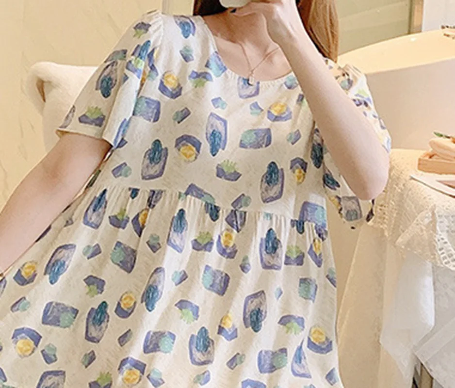 Attractive Women's Short Sleeve Nightwear One Piece Women Clothing New In Women's Sleepwear Summer Pajamas Printing Design Thin