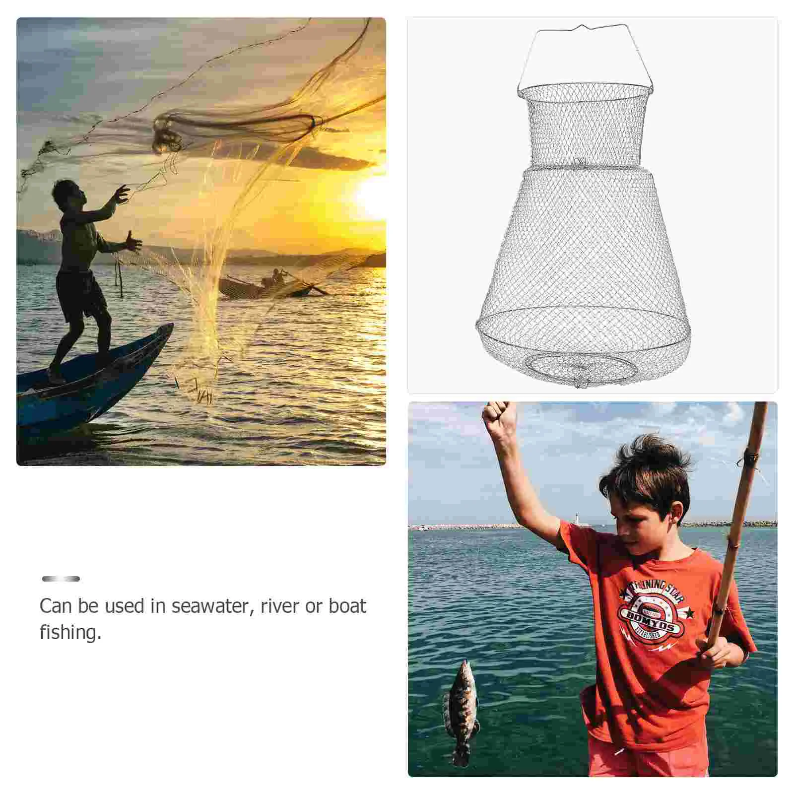 

Fishing Net Basket Fish Bait Cage Foldable Trout Landing Shrimp Cast Fly Crawfish Container Live Lobster Creel Stripping