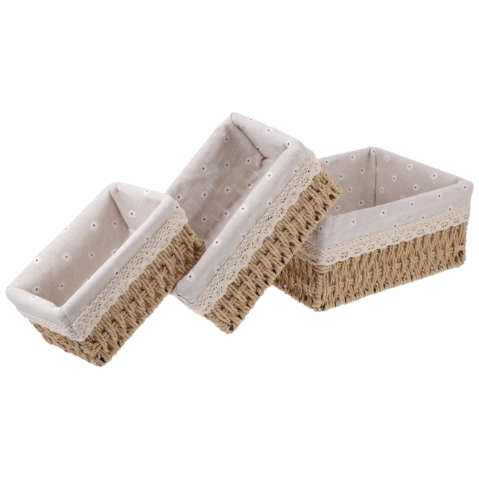 

3Pcs Practical Sundries Storage Baskets Household Living Room Rattan Woven Boxes