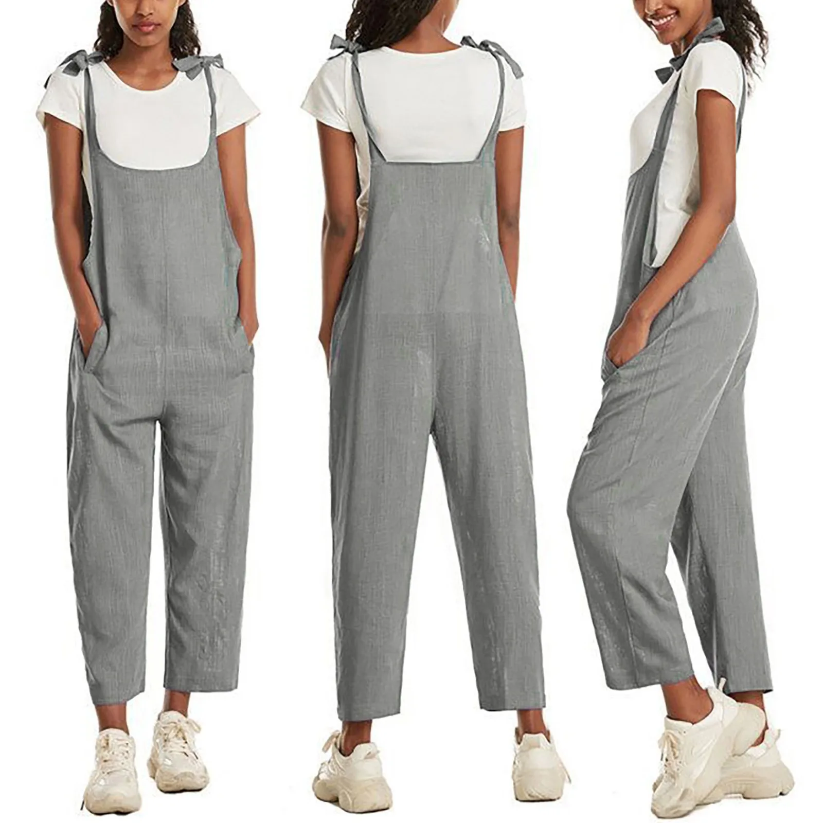 

Womens Cotton Fashion Solid Color Overalls Casual Jumpsuits Romper Combinaison Femme