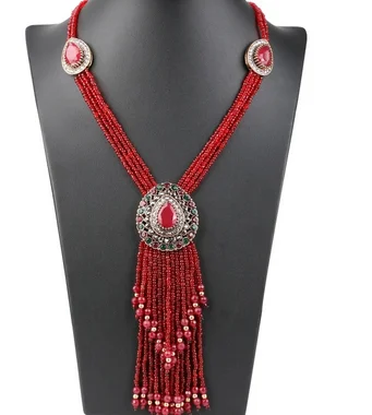 African Handmade Crystal Beads Tassel Necklaces Pendants For Women Vintage Long Layered Statement Necklace Jewelry Free Shipping