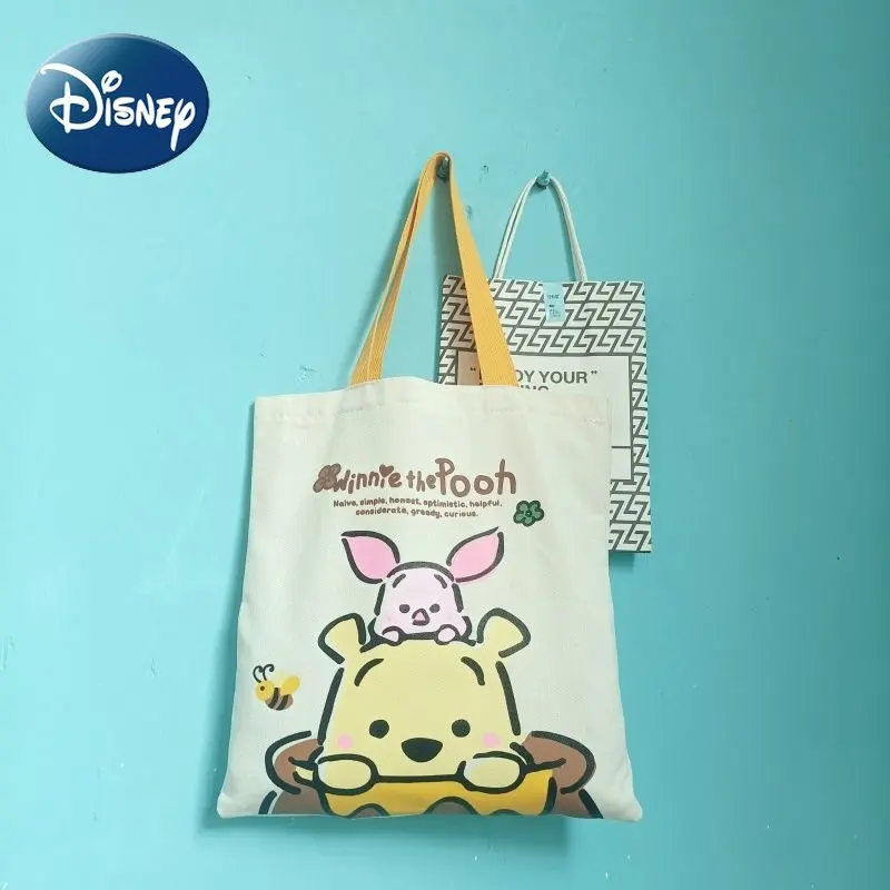 Disney Tote Bag Cartoon Pooh Bear Canvas Durable Large Capacity Shopping Bags for Women and Girls Hand Bags