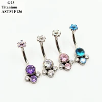 1pc 14g navel ring navel nail g23 titanium body piercing jewelry inlaid with zircon and opal female piercing navel buckle