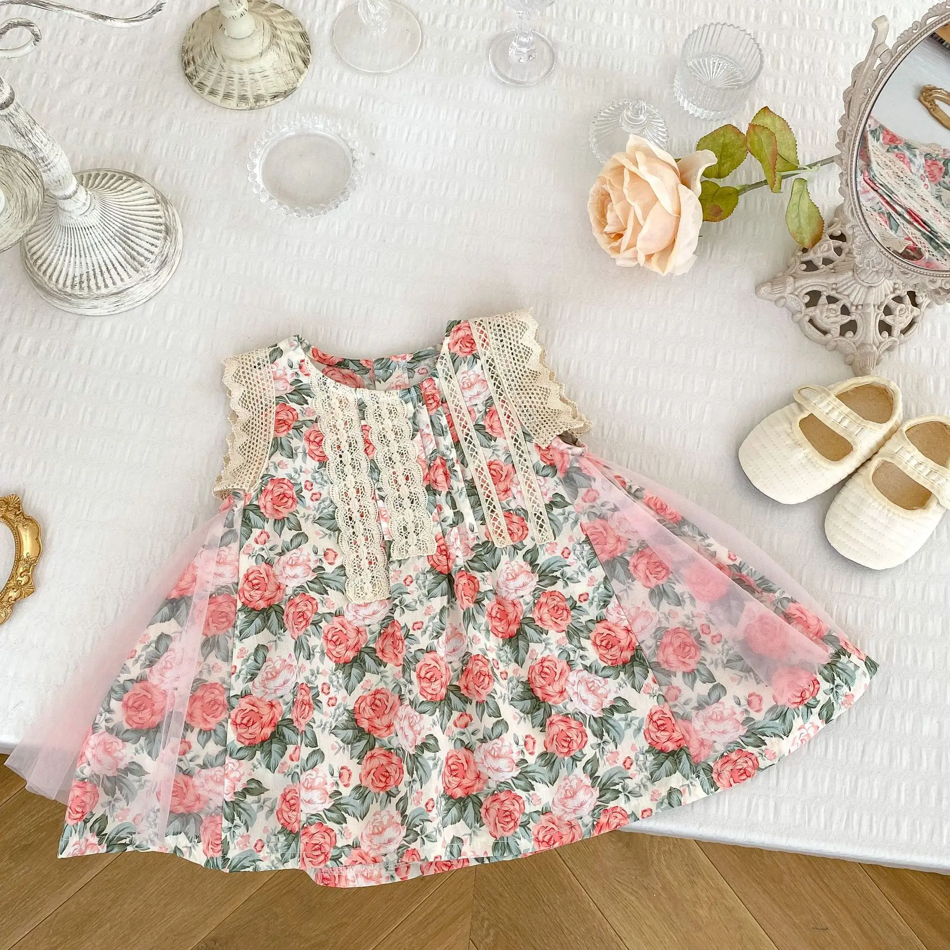 

Flower Girls Dress Wedding Party Princess Dress Casual Kids Clothes Lace Sleevesless Tulle Dress Children's Vestidos