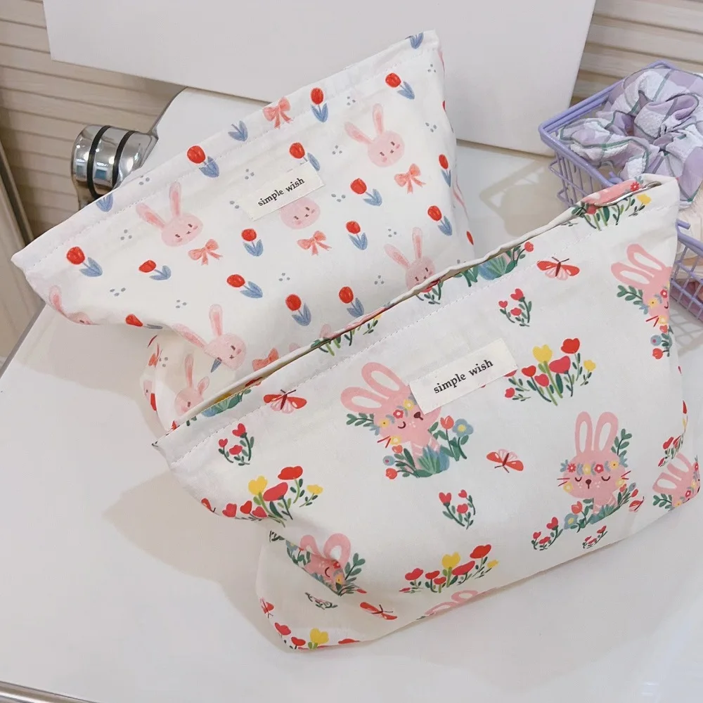 Cotton Kawaii Rabbit Women Makeup Bag Cute Girl Beauty Pencil Case Cosmetics Organiser Handbag Travel Toiletry Pouch Bags Gifts